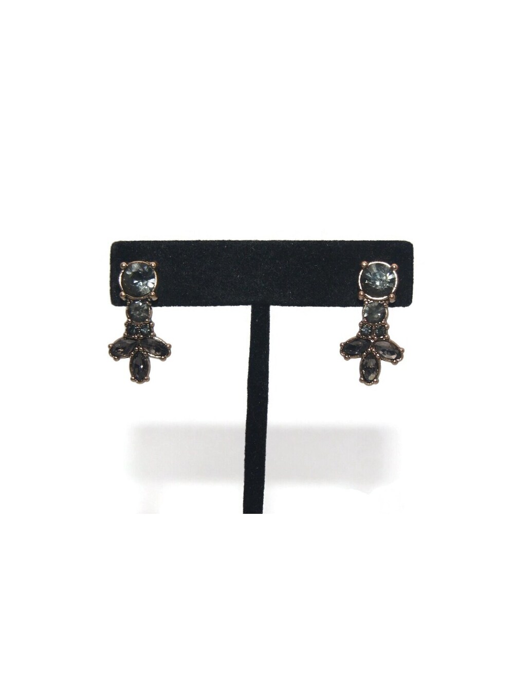 Vintage Gold Tone and Gray Rhinestones Stud Earrings with Post Backs.
